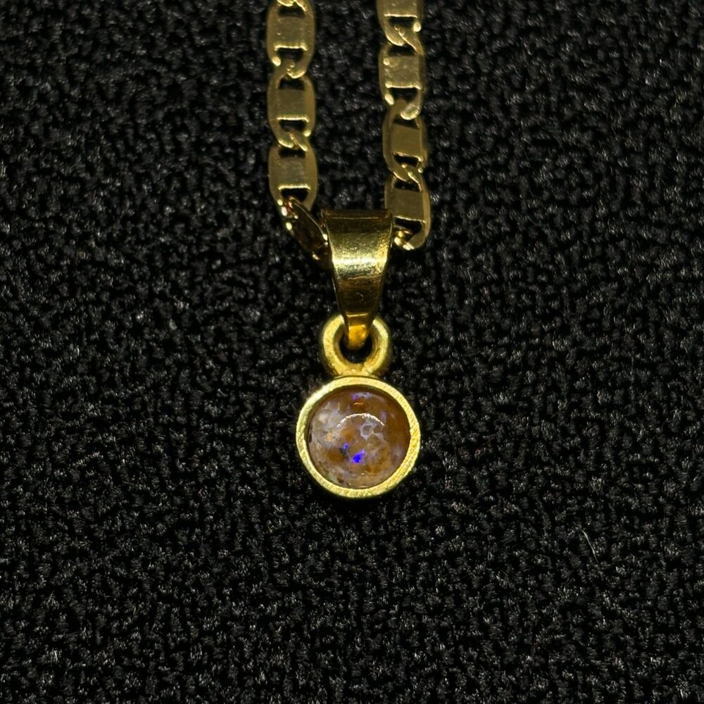 Minimalist Blue Sandstone Opal Set In Designer 18k Gold Bezel Pendant